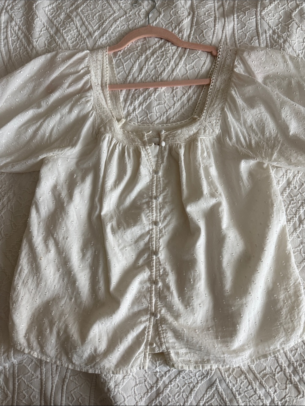 Cleobella Cream Eyelet Square-Neck Peasant Blouse XS